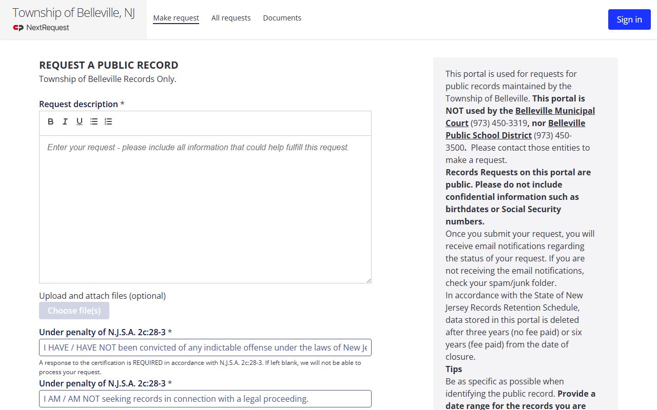 Belleville phone directory NextRequest OPRA portal