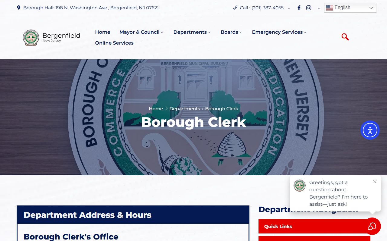 Bergenfield phone directory borough clerk office