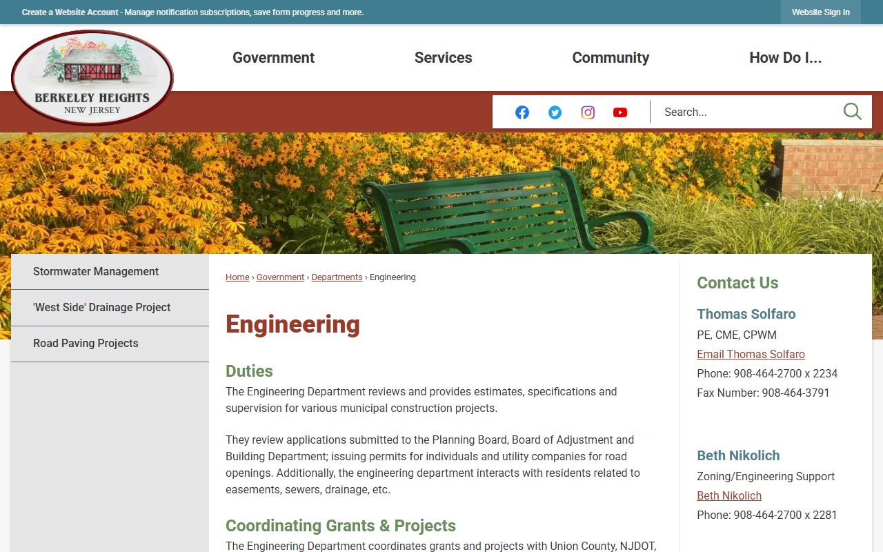 Berkeley Heights Township phone directory municipal website