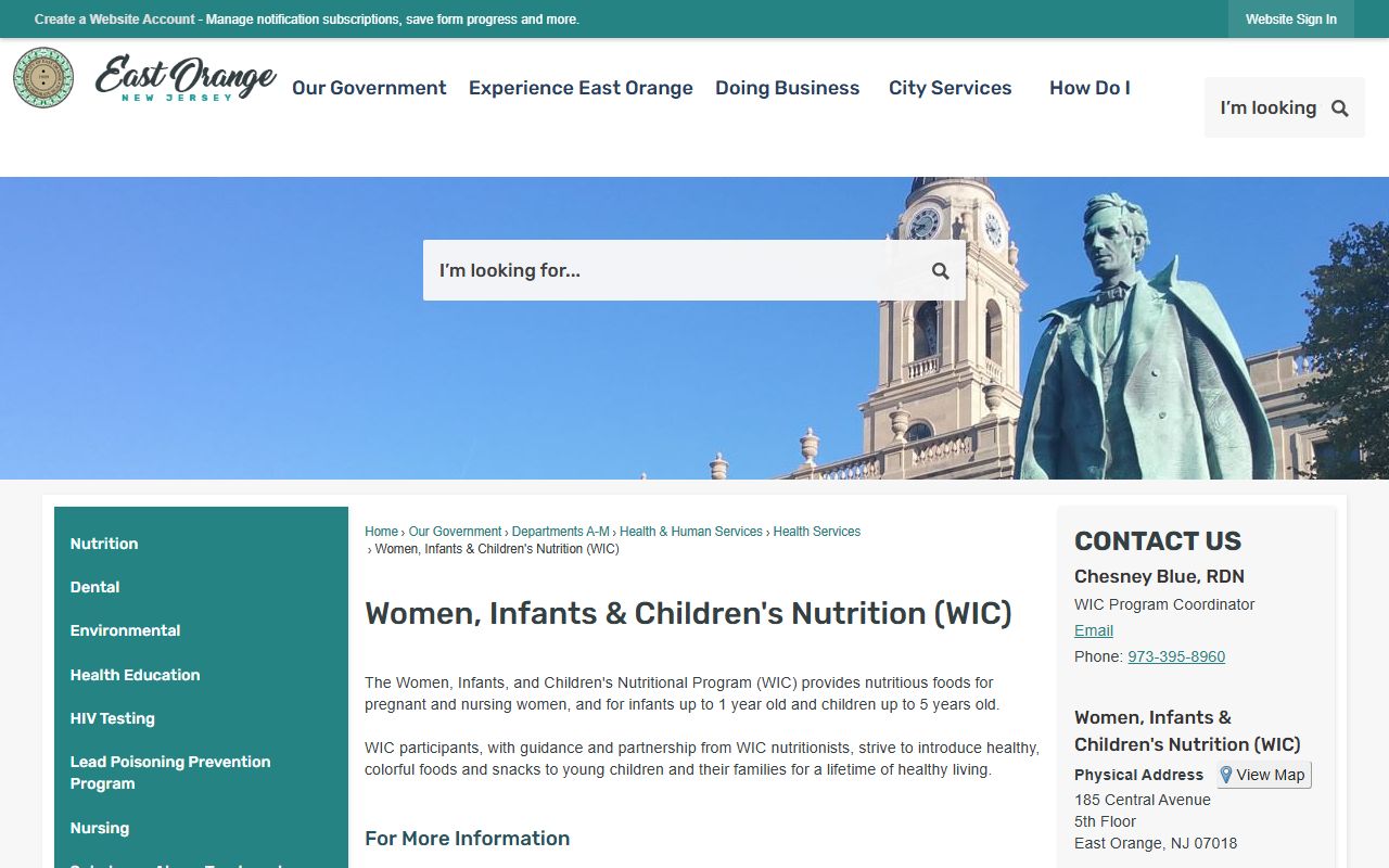 East Orange city website municipal clerk phone directory page