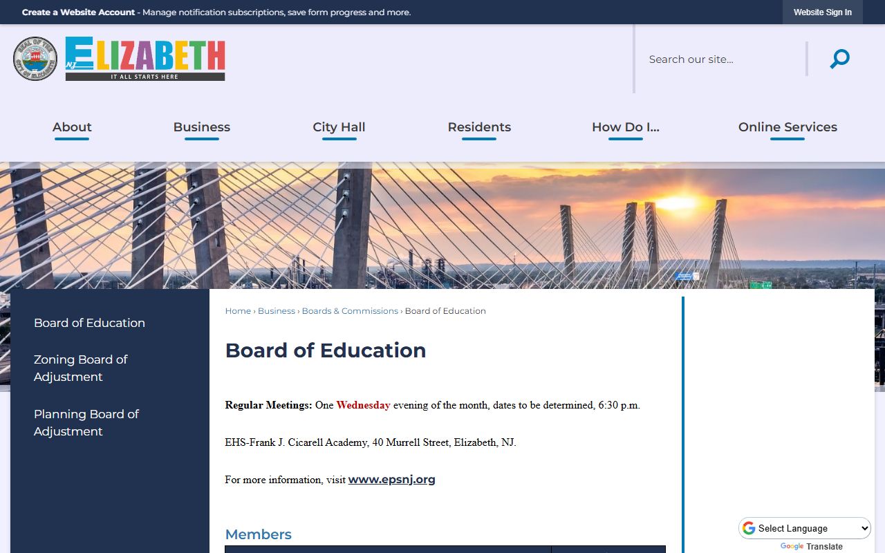 Elizabeth city website phone directory and municipal clerk contact page