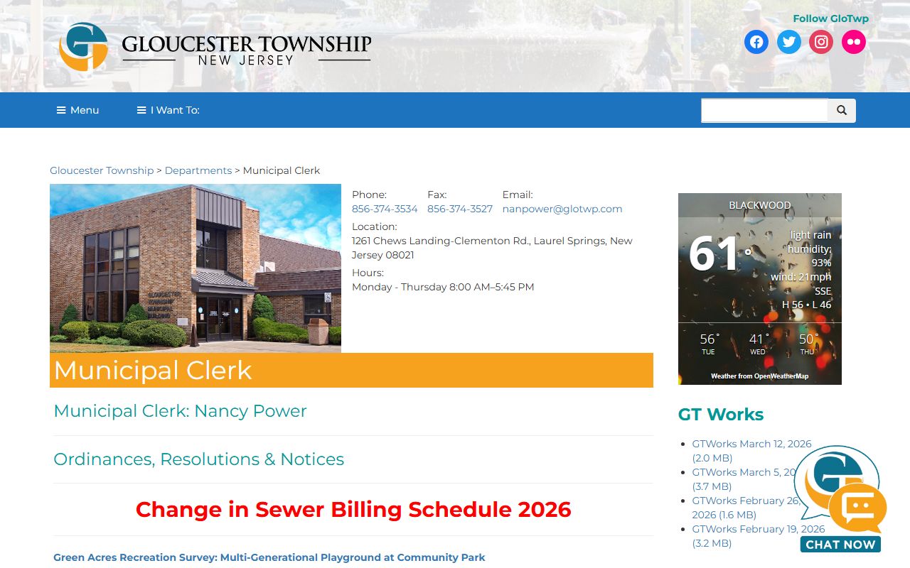 Gloucester Township municipal clerk website phone directory contacts