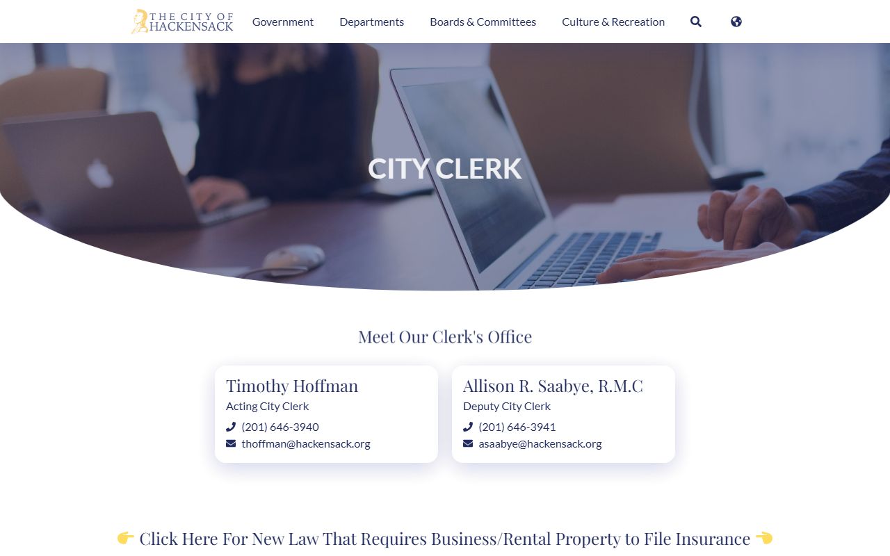 Hackensack City Clerk phone directory and contact information