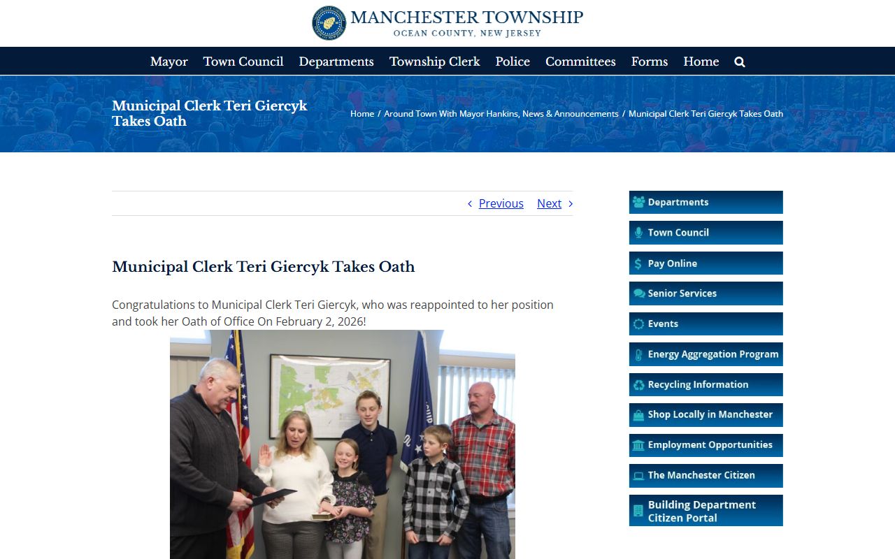 Manchester Township phone directory municipal clerk website