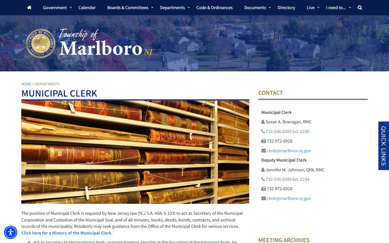 Marlboro Township Municipal Clerk phone directory contact page