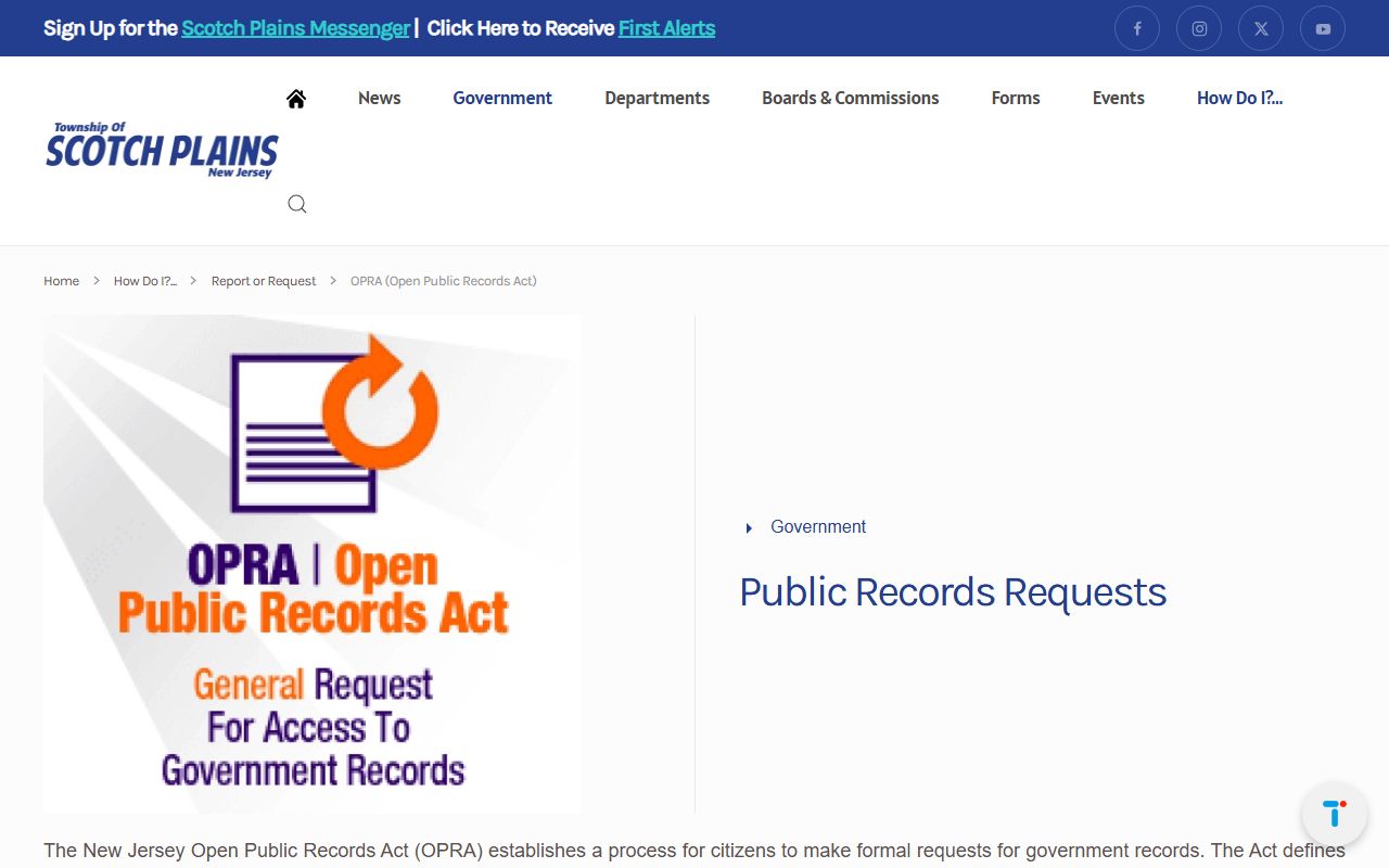 Scotch Plains Township OPRA page for phone directory records