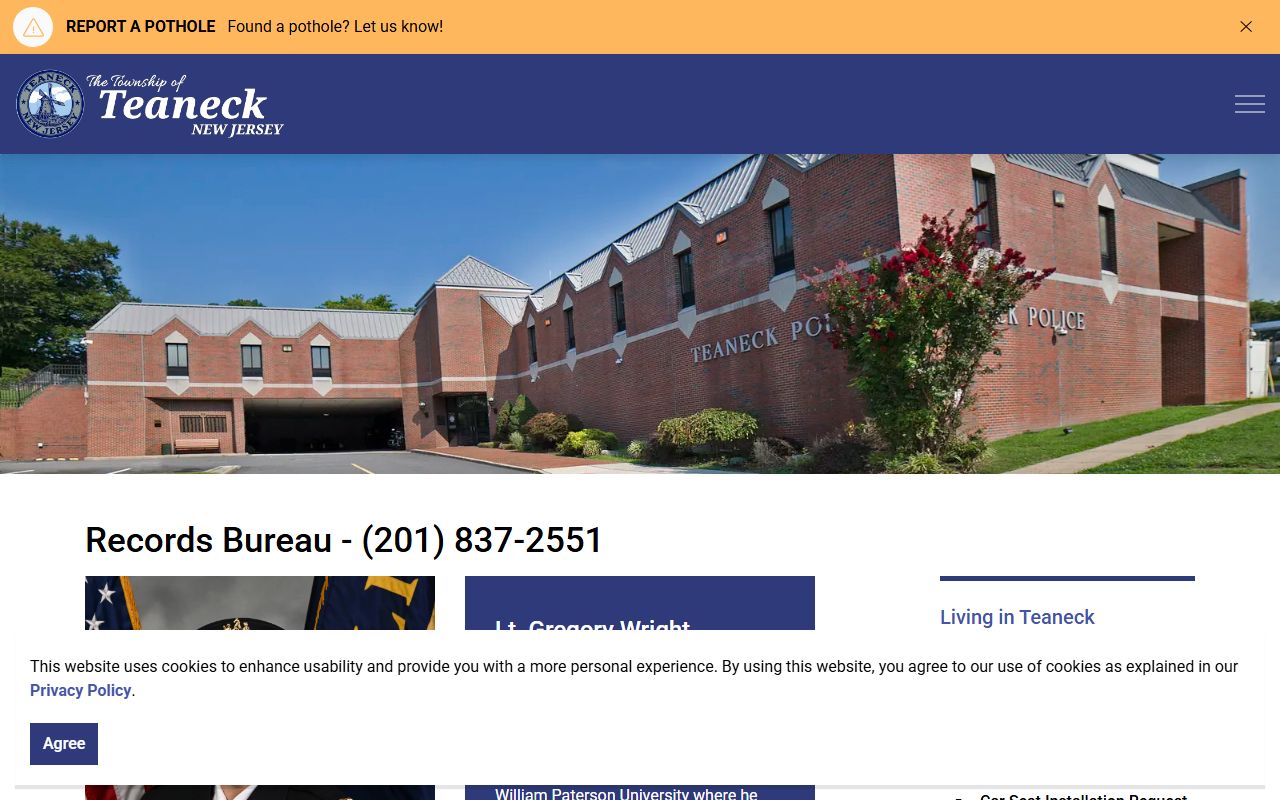 Teaneck Township Police Department Records Bureau phone directory