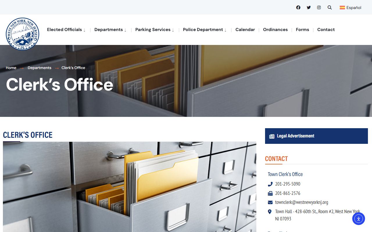 West New York Town Clerk office phone directory contact page