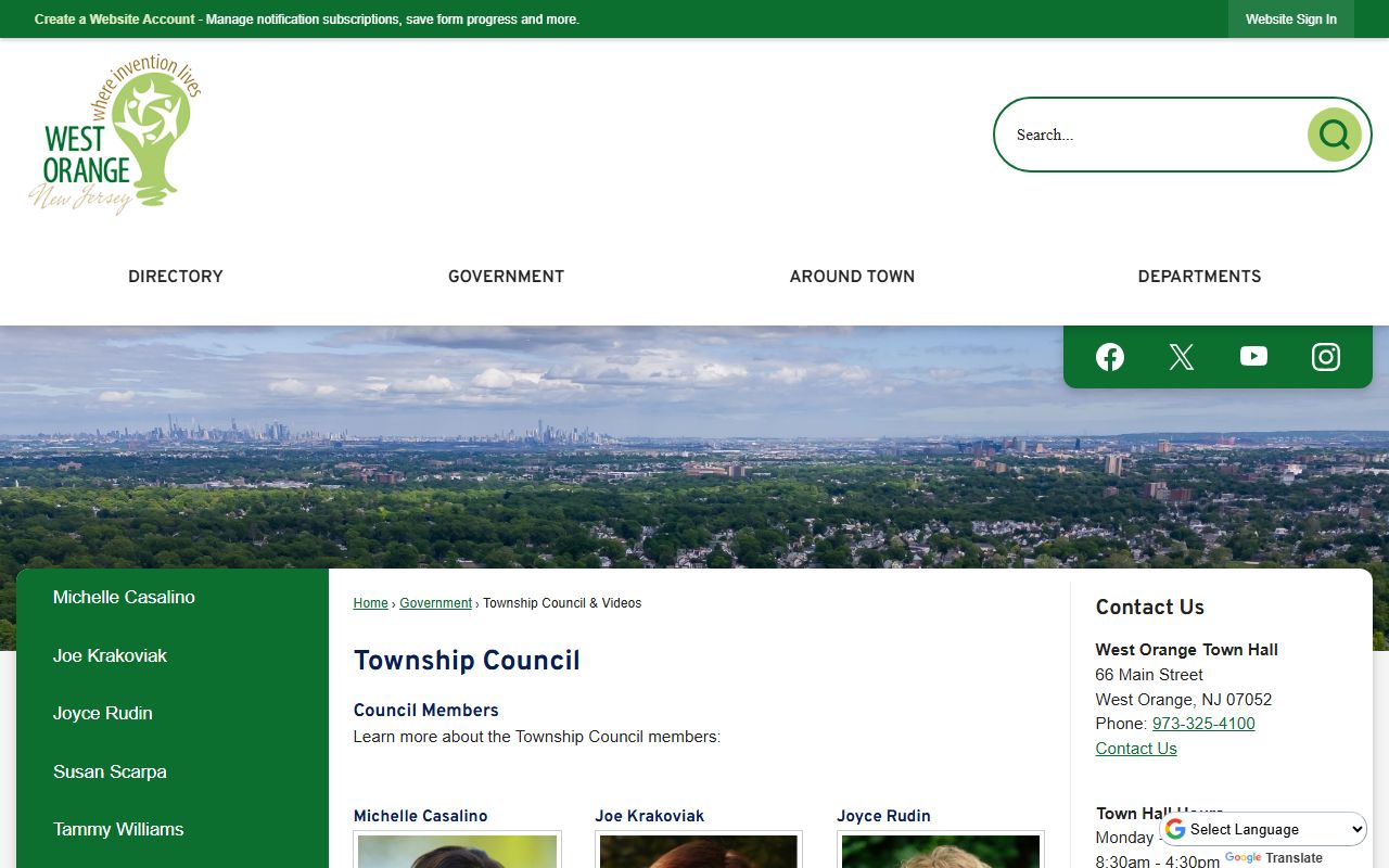 West Orange Township Council phone directory and contact page