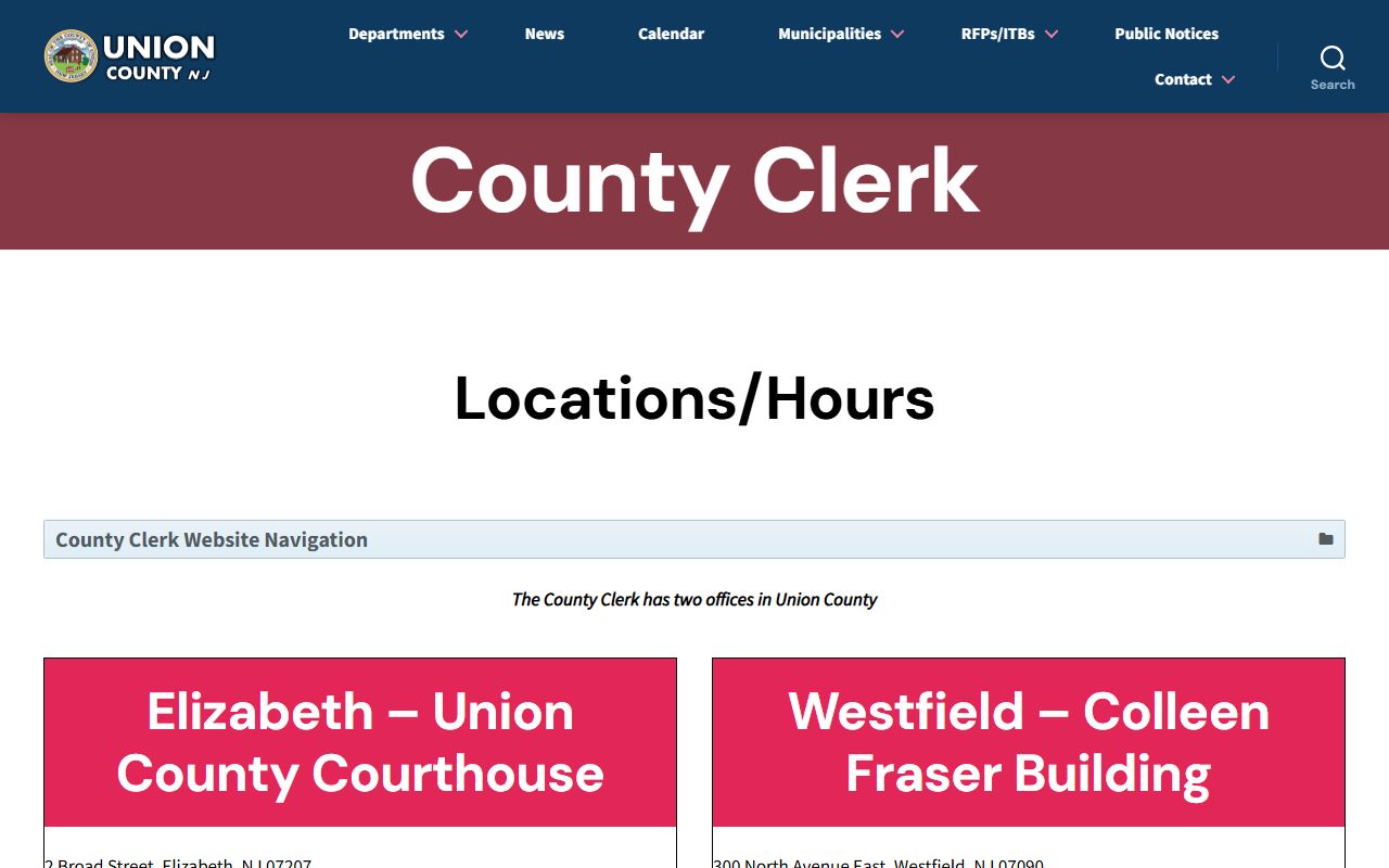 Union County Clerk Westfield satellite office phone directory