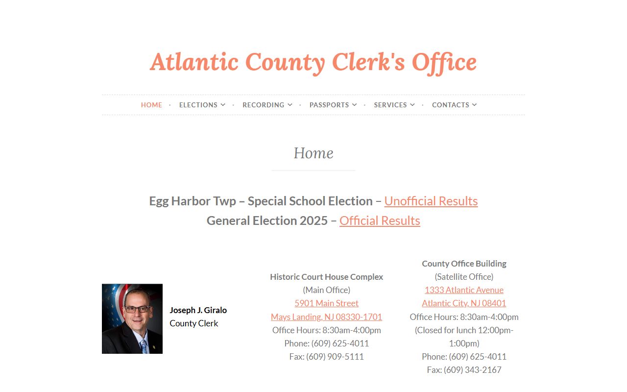 Atlantic County phone directory clerk office website