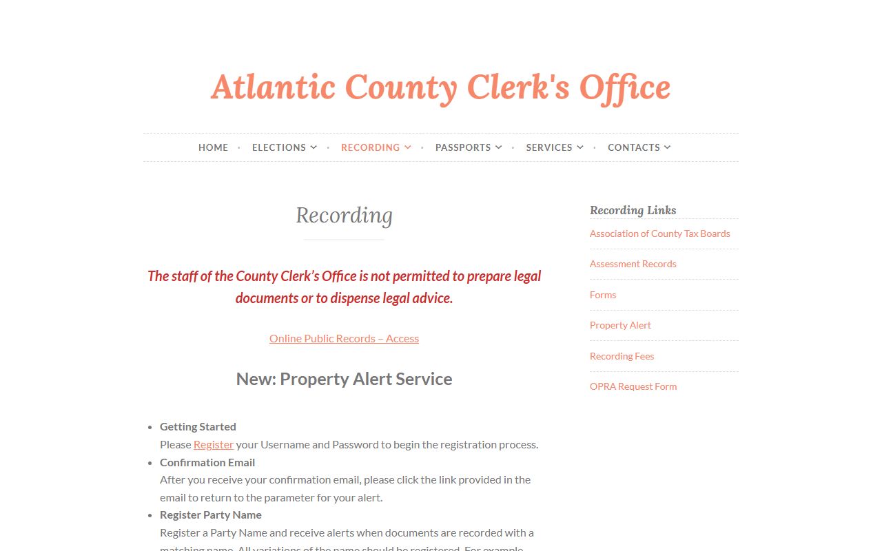 Atlantic County phone directory recording information page