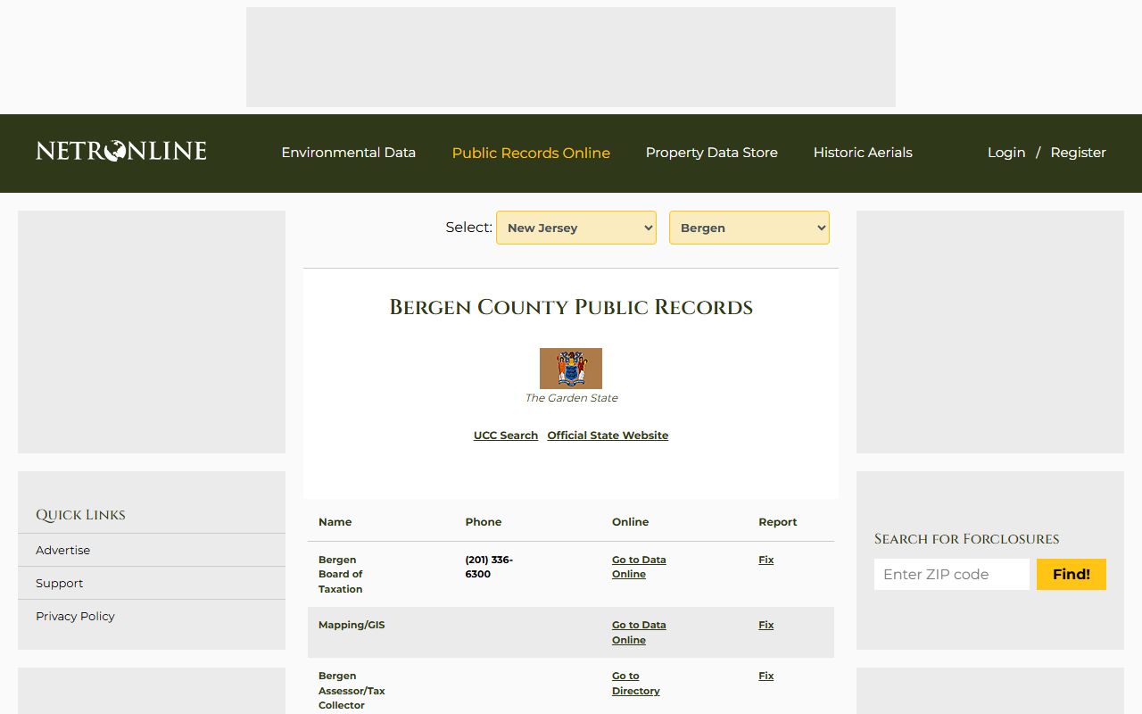 Bergen County phone directory property tax records