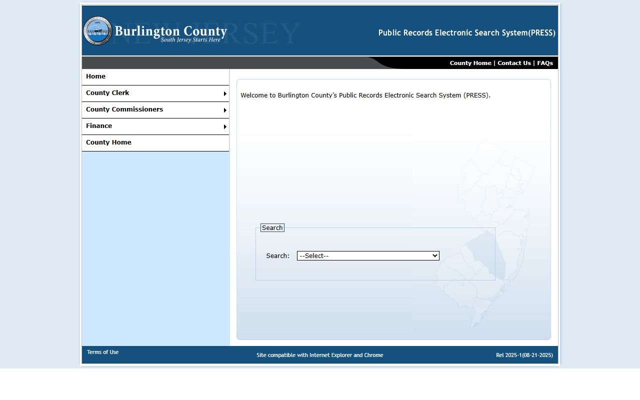 Burlington County phone directory PRESS system interface