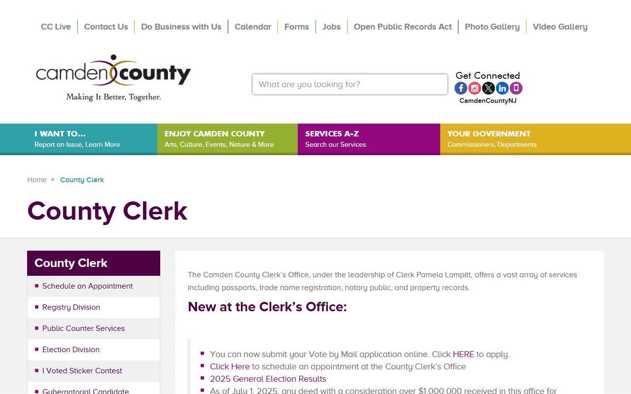 Camden County phone directory clerk office website