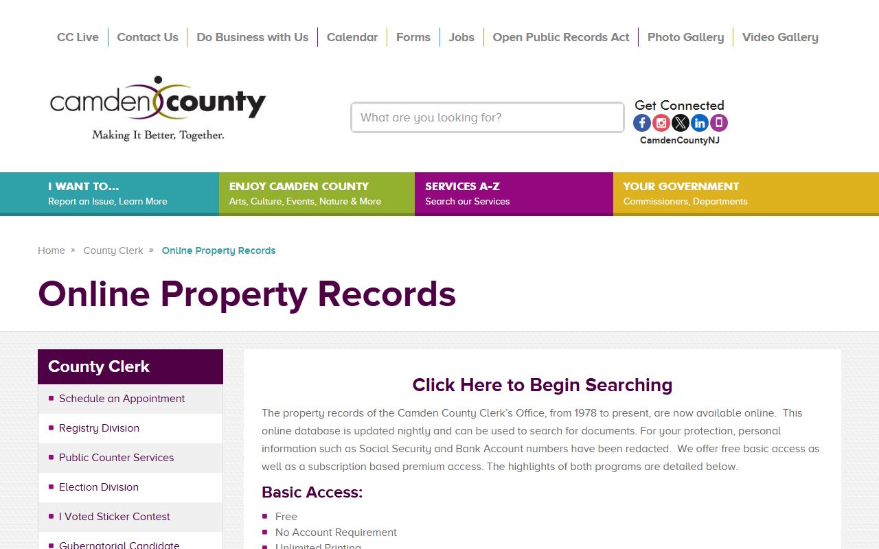 Camden County phone directory online property records system