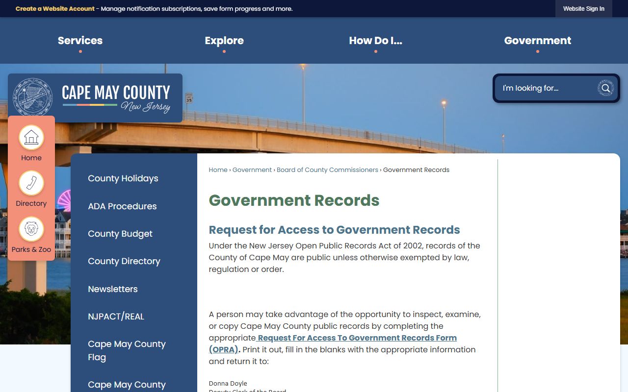 Cape May County phone directory government records page