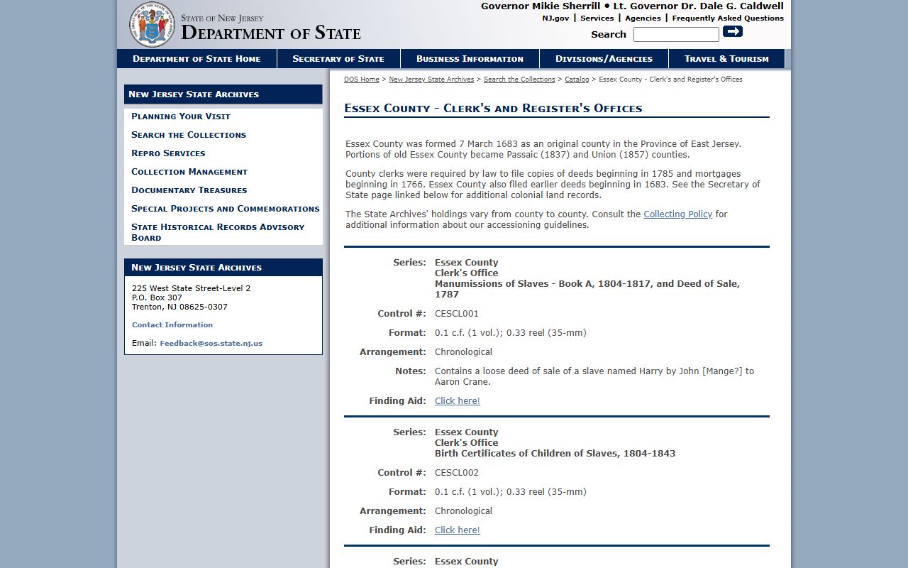 Essex County phone directory state archives records