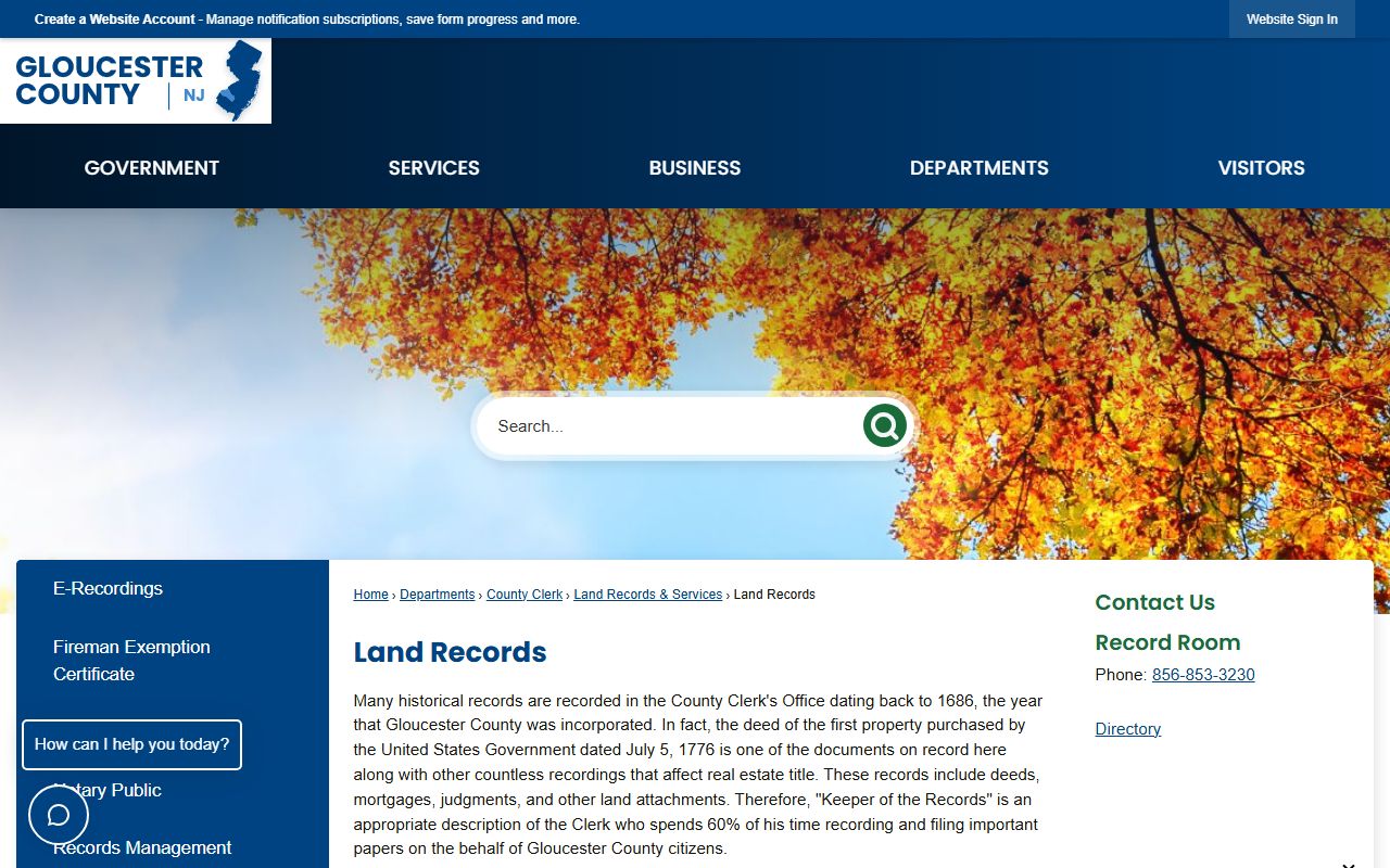 Gloucester County phone directory land records page