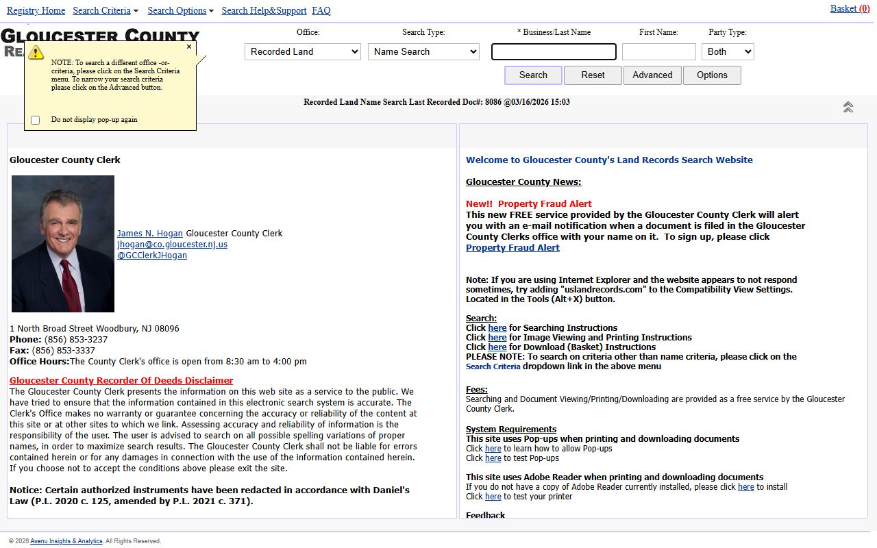 Gloucester County phone directory online land records search