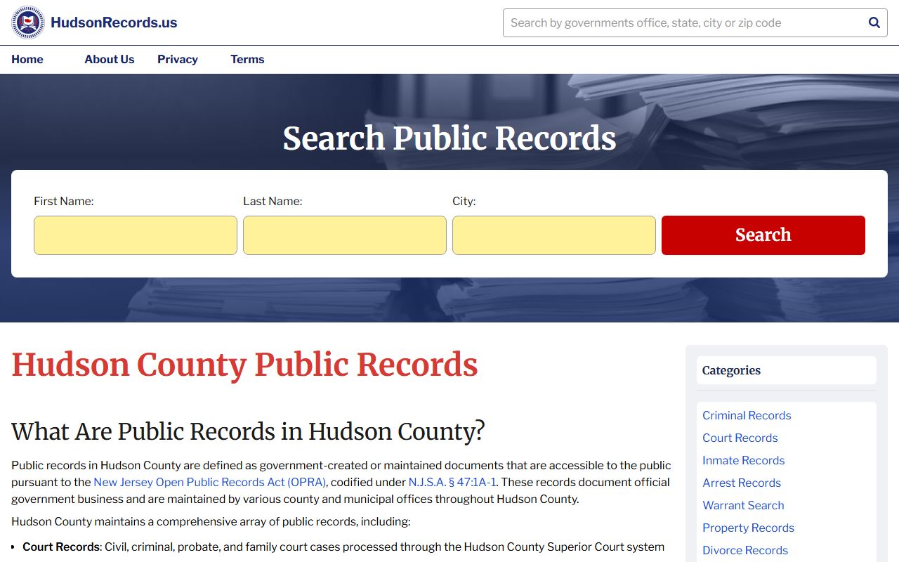 Hudson County phone directory public records lookup