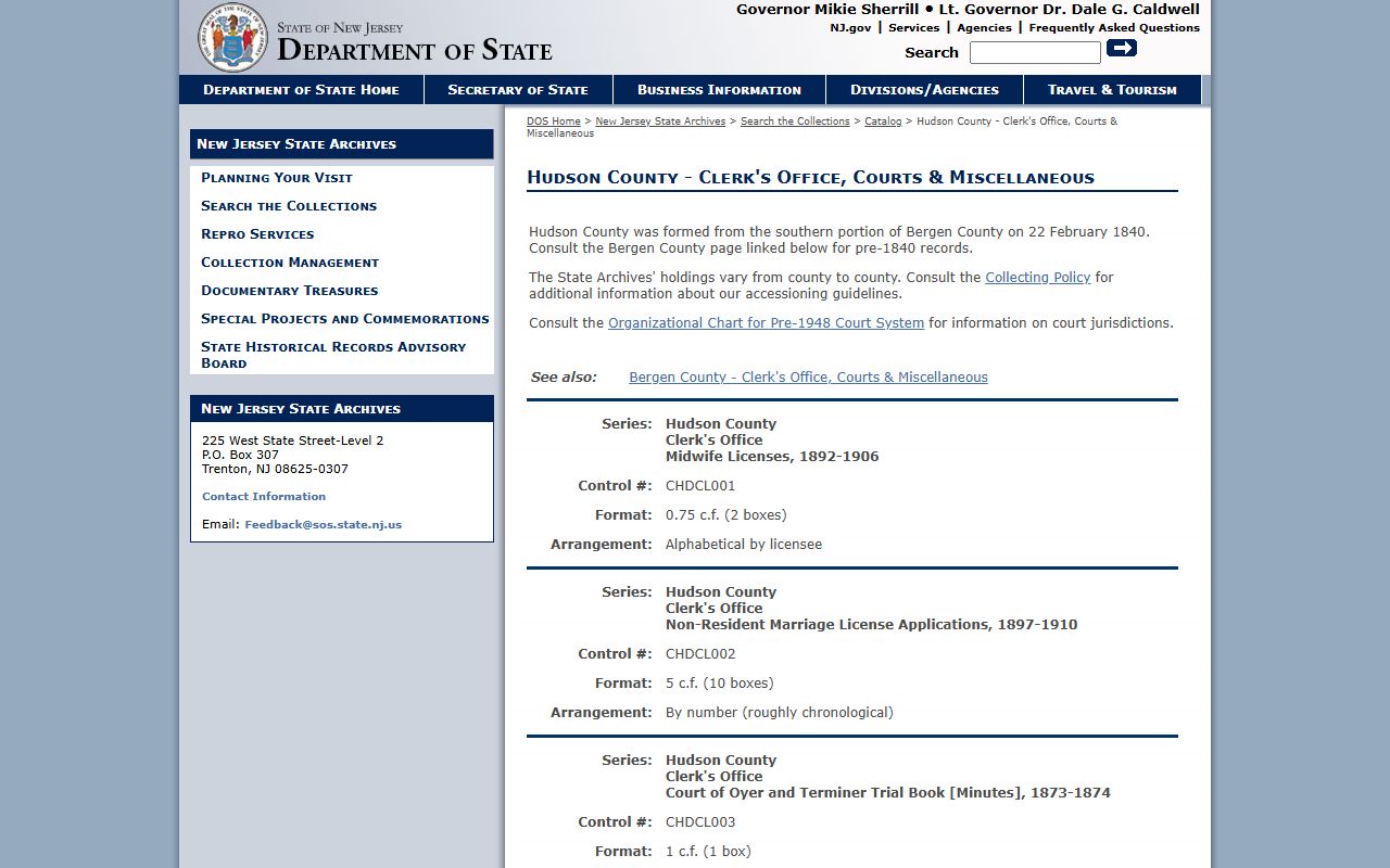 Hudson County phone directory state archives records