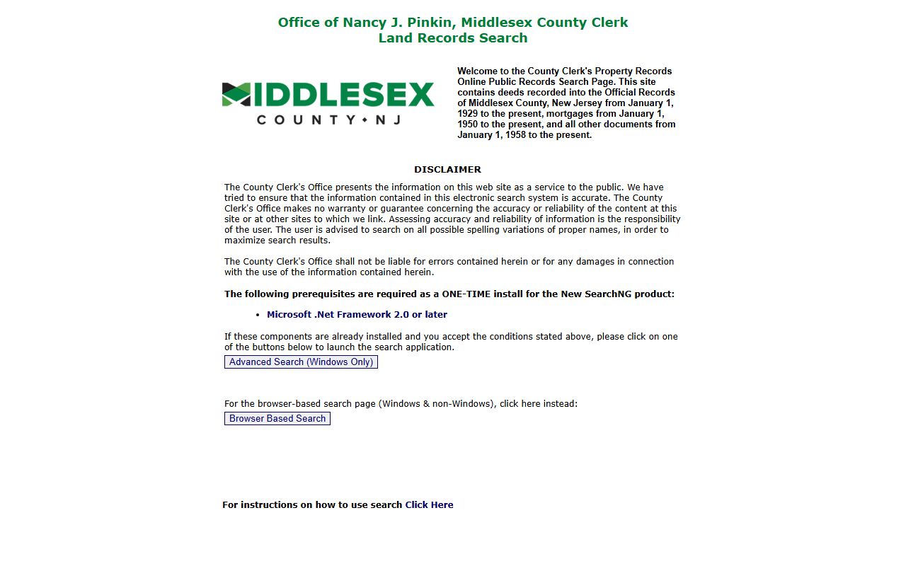 Middlesex County phone directory land records search