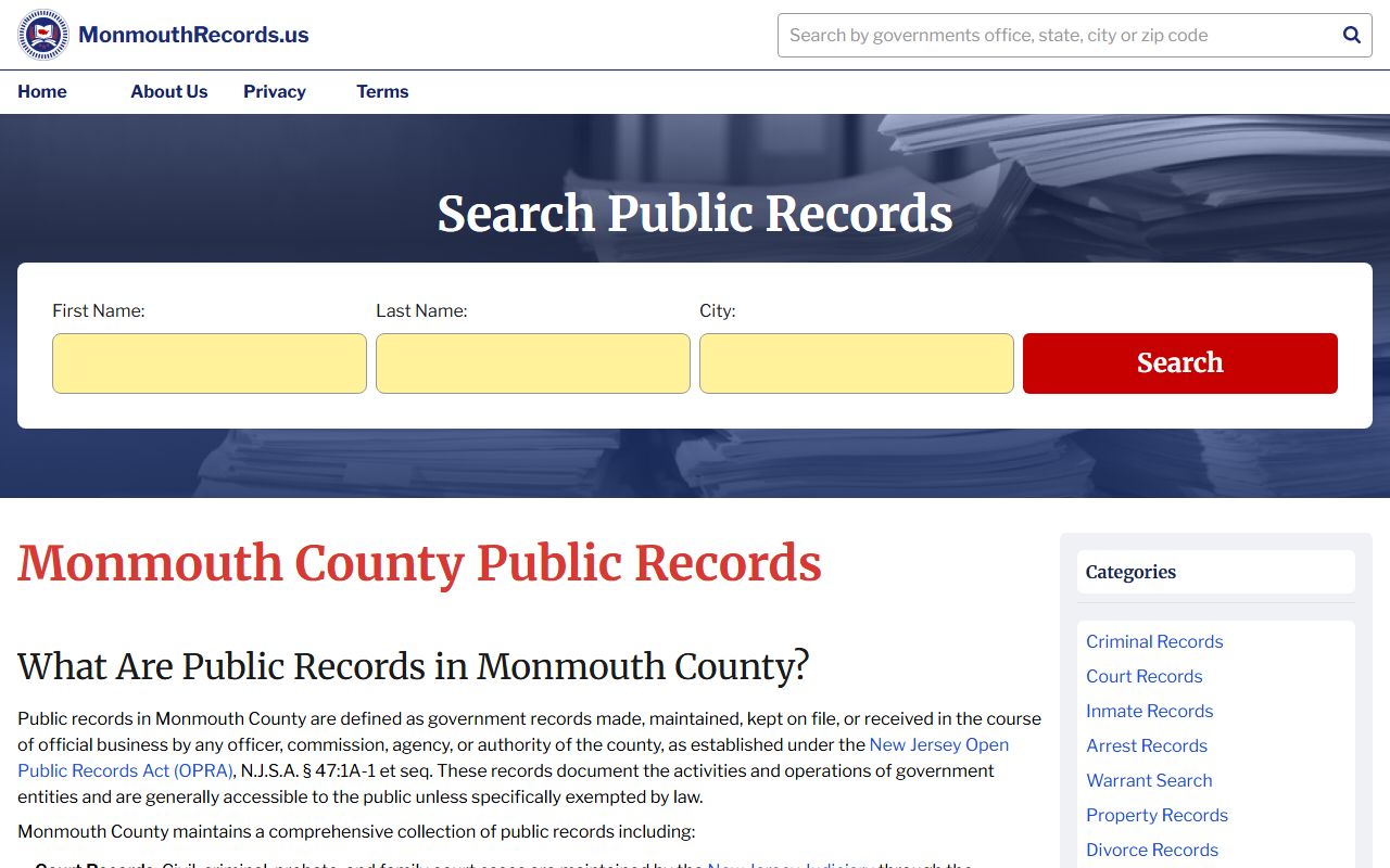 Monmouth County phone directory public records search