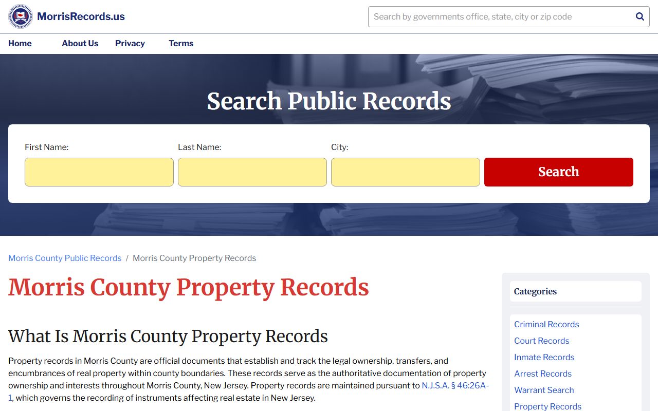 Morris County phone directory property records