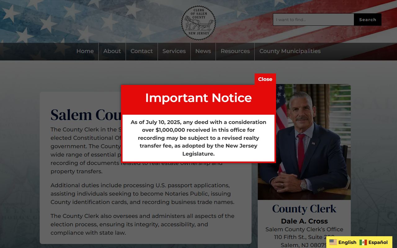 Salem County phone directory clerk office