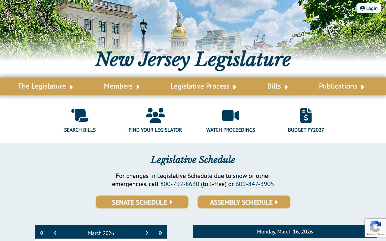 New Jersey State Legislature phone directory legislation