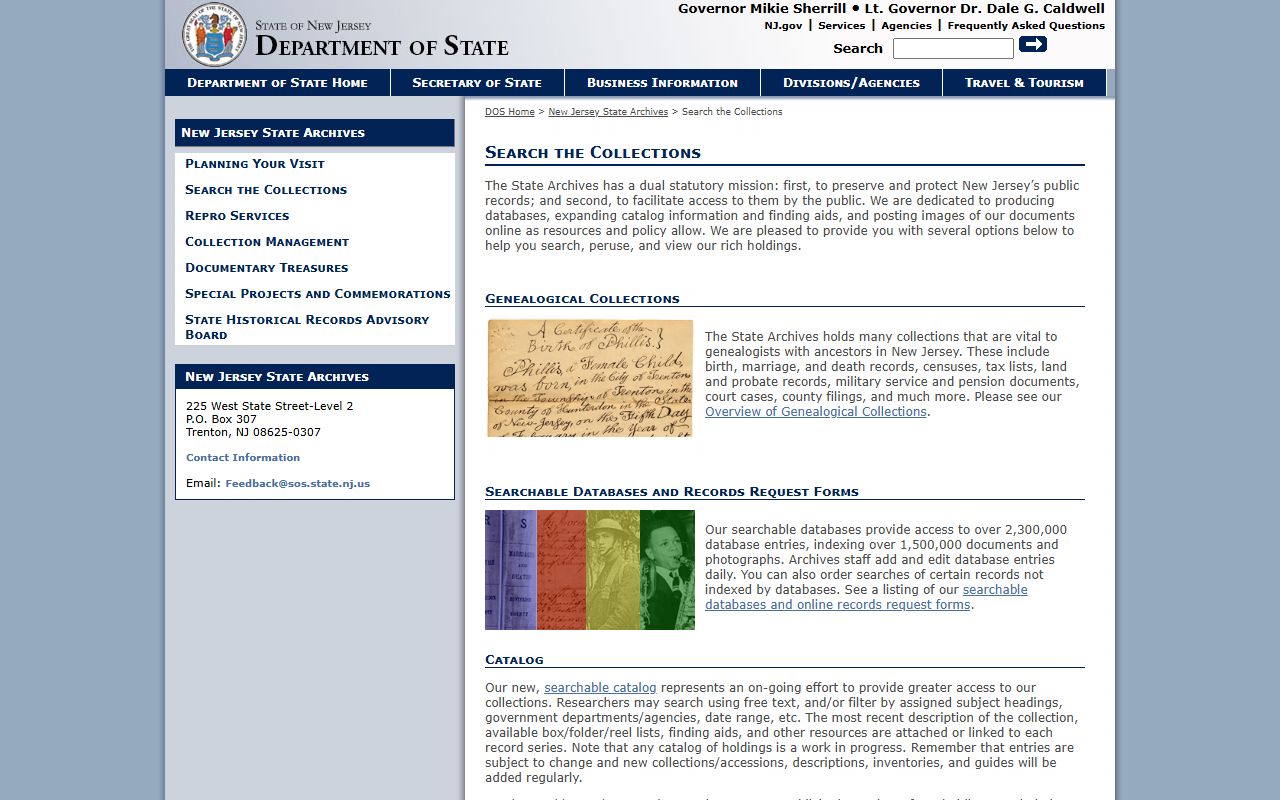 New Jersey State Archives search for phone directory records